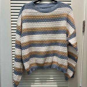 Striped Blue, White, and Tan Women's Sweater